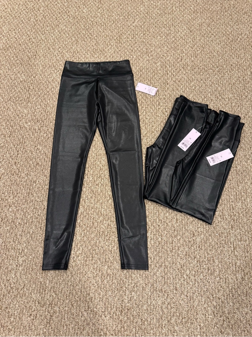 Women’s Black Sheen Coated Leggings - Sleek High-Waist Bottoms (3 pair) NWT